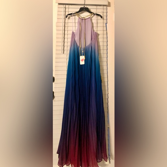 Vici Mykonos colorful Ombré pleated halter maxi dress by L’ Atiste. NEW large - Picture 9 of 16